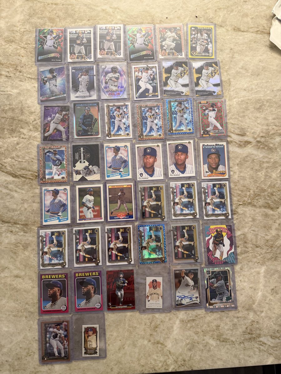 n8dagrape's tweet photo. @crewsox11 @CardPurchaser 44 Card Brewer Lot: Yelich /250, N. Cortes /2025, Blake Perkins /75, (2) Turang RC’s, (4) Chourio RC’s &amp; 1 SP holiday Antler and Candy Cane Sleeve $55 BMWT https://t.co/5lyxEOWj60