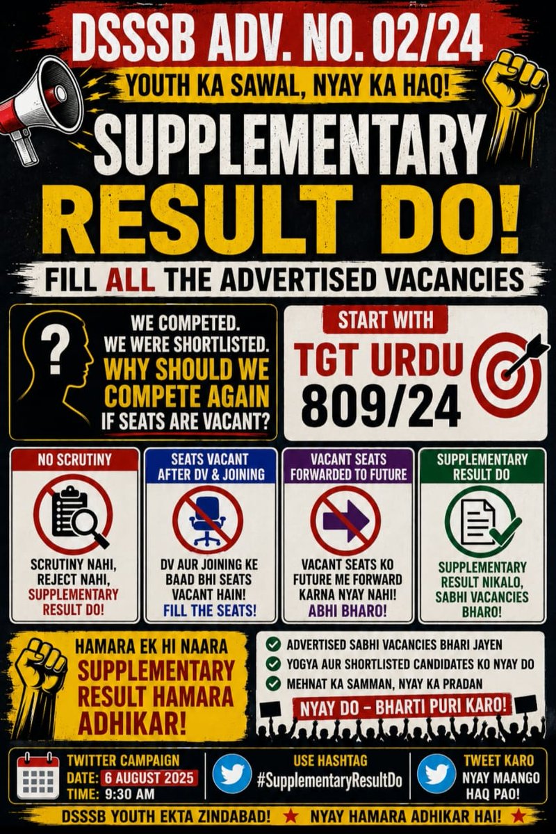 GSlycan__1's tweet photo. #SupplemenatryResultDo
@narendramodi  @dsssbofficial @LtGovDelhi @gupta_rekha @CMODelhi  @LokNiwasDelhi @ashishsood_bjp @rashtrapatibhvn @EduMinOfIndia @Dir_Education   @BJPMahilaMorcha Please give supplementary results starting with TGT URDU 809/24 https://t.co/VgVj9aPFwd