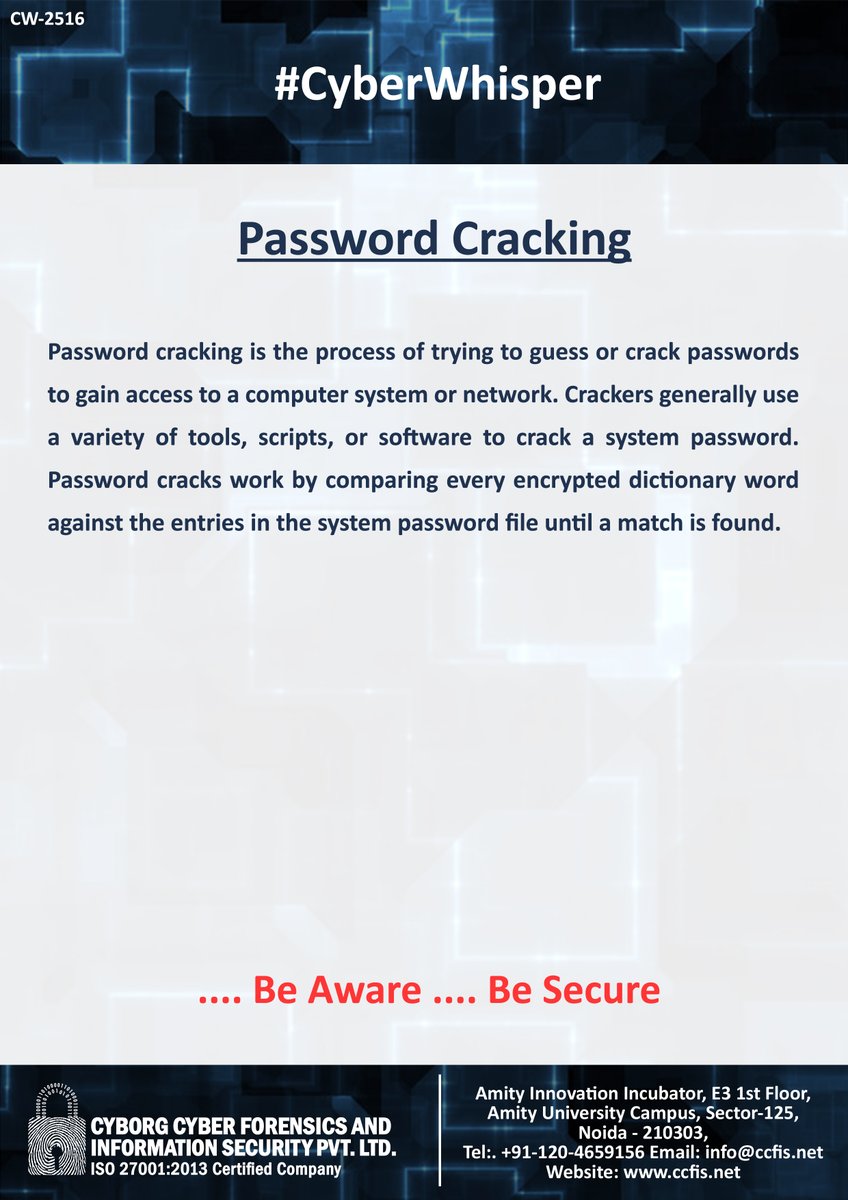 ccfis's tweet photo. #CyberWhisper #CyberSecurity #PasswordCracking https://t.co/9hBuOlV6Za