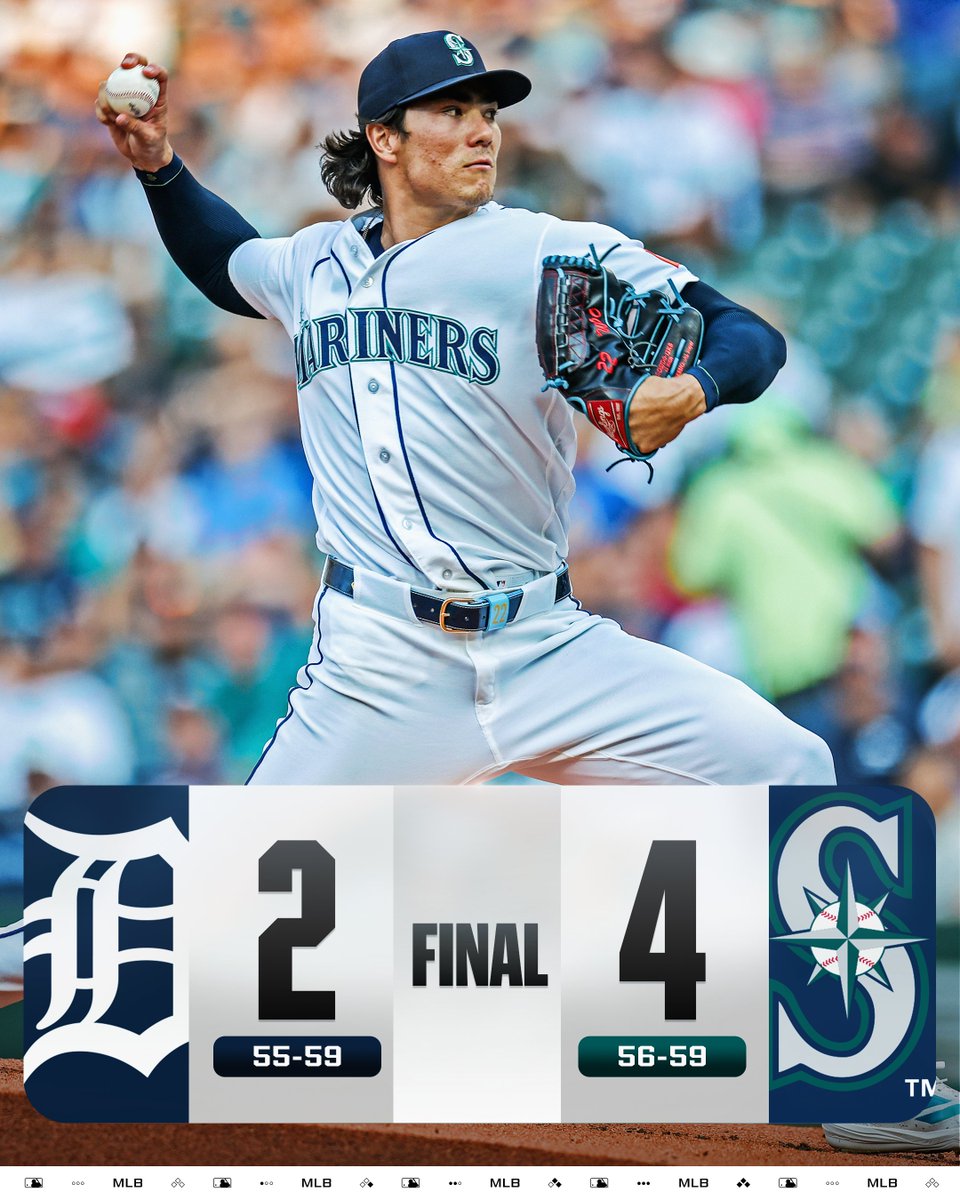 MLB's tweet photo. Bryan Woo pitches 7 scoreless innings as the @Mariners even up the series! https://t.co/vgwAxfEBv5