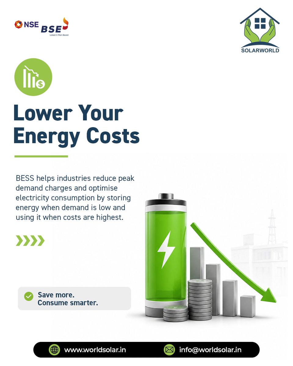 Solarworlden's tweet photo. ⚡ Smarter energy starts with BESS.  Reduce energy costs, ensure reliable backup power, and maximize renewable energy—all while building a more sustainable future.  Discover why industries are embracing Battery Energy Storage Systems.  
https://t.co/qAIUcIzDr3
#Solarworld #BESS https://t.co/eL5DzaCP2v