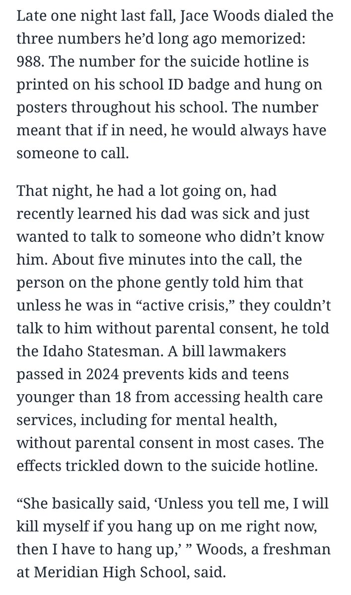 P33P00peepee's tweet photo. They're even more useless in some areas for some of the most vulnerable people in society who you'd think would benefit from having the suicide hotline being more accessible to them, but if you're a kid you have to get parental consent to get help from them https://t.co/eyNvWCEHSA