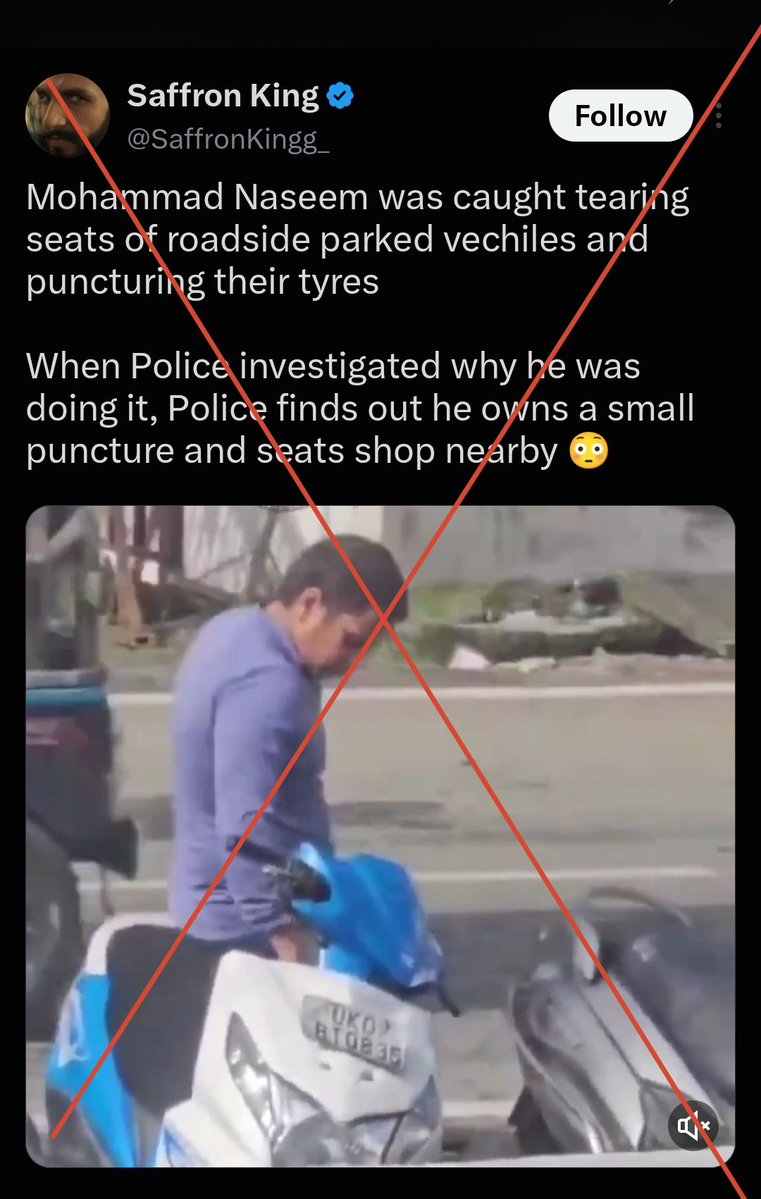 zoo_bear's tweet photo. @SaffronKingg_ Misleading! The person in the video is a teacher named Dheeraj Aggarwal. He did this because, he was angry with people parking their vehicles outside his tuition centre and used a cutter to vandalise them. https://t.co/XiPfxvUS91