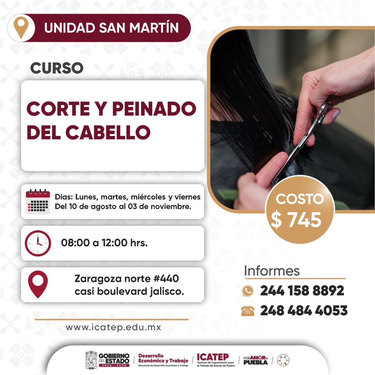 SICOMSanMartin's tweet photo. 👩🏻🏫 Cursos #ICATEP Corte y Peinado del cabello
#PorAmorAPuebla
#PensarEnGrande
#GobiernoDePuebla
#PorAmorATexmelucan https://t.co/9qFLl3cp33
