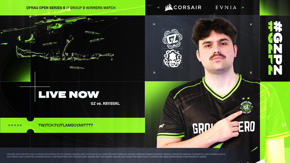GroundZeroOCE's tweet photo. WE ARE LIVE 🚨

The server is loaded for our @dfragtv Group B Winners Match against Abyssal.

Get in chat and show some support 👇

📺 https://t.co/PdmjNO4gAf

#GZPZ #GZCS https://t.co/0WSGYiMLCd
