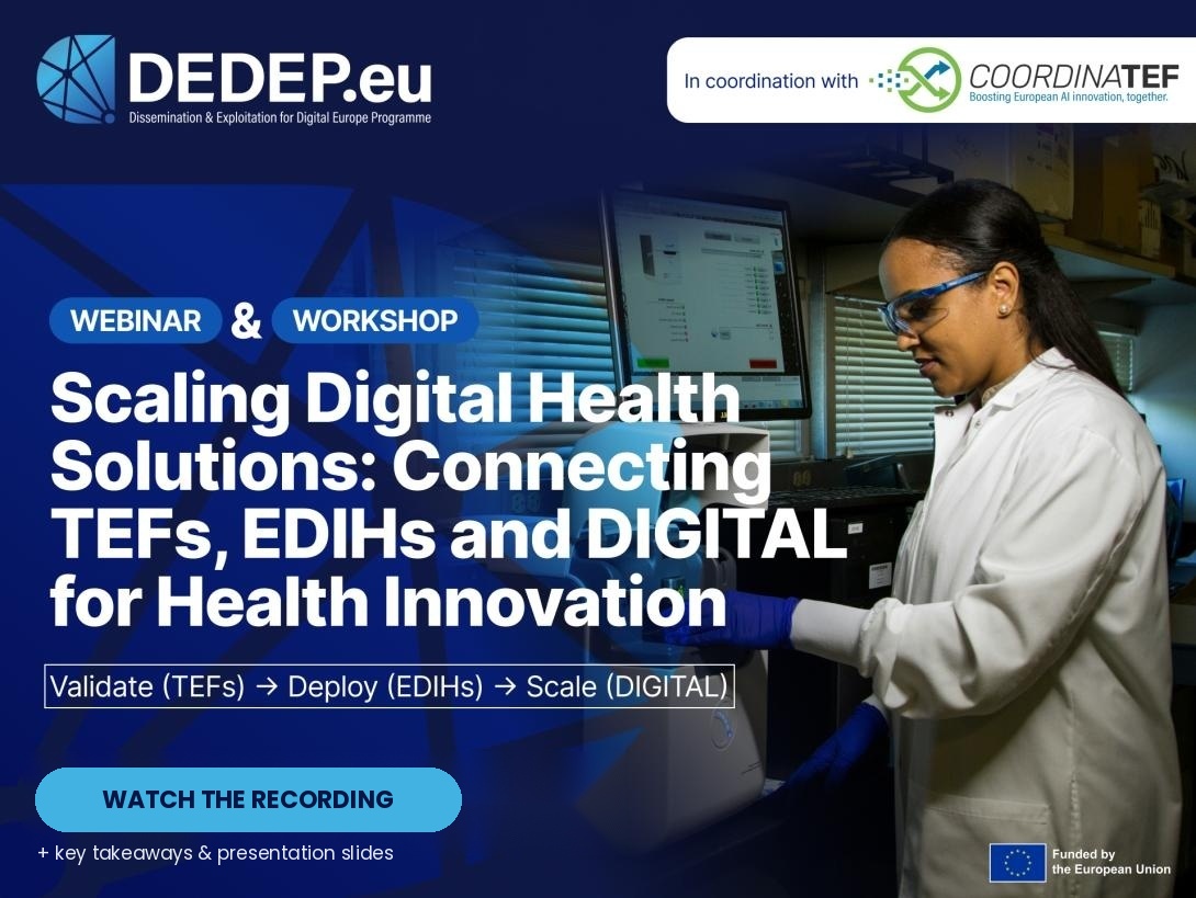 edih_net's tweet photo. From hospital pilot to CE-marked product: see how TEFs, EDIHs and DIGITAL connect to scale digital health innovation across Europe.

Recap, key takeaways and recording:
https://t.co/0ghNeXp8TK https://t.co/ahcC7Vt6R1