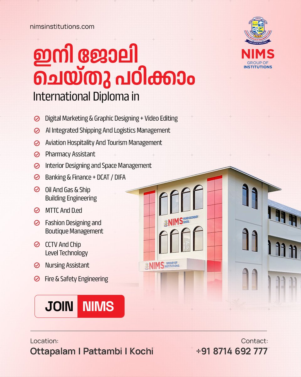 NIMSINSTITUTION's tweet photo. Build Your Future with NIMS Group of Institutions!

Take the first step toward a successful career with our International Diploma Programs designed to meet global industry standards. https://t.co/ni0nRRvNhb