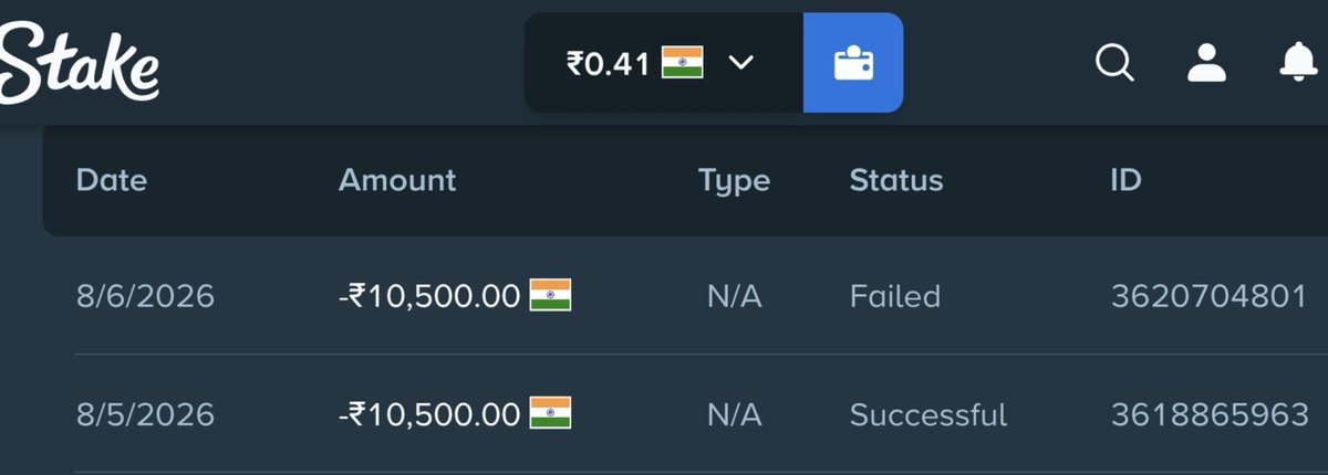 Amogh2908's tweet photo. @Stake @StakeIND made a withdrawal of ₹9,975 which shows as “successfully processed” but the amount has NOT been credited to my bank account even after 24 hours.
Transaction ID: 3618865963
Kindly provide UTR/reference number &amp; update ASAP. This is concerning. https://t.co/TdjEgz5Gow