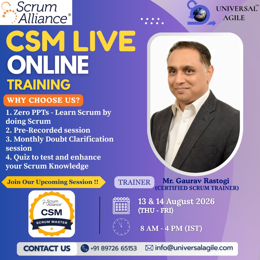 UniversalAgile's tweet photo. Join Certified #ScrumMaster Training & Certification Program on 13-14 August
Call at 8972665153
#UniversalAgile #Agile #Scrum #certifiedscrummaster #scrumalliance #softwareengineer #softwaredeveloper #projectmanagement #productmanagement #businessanalyst #scrummastercertification https://t.co/D8mfWH1Erc