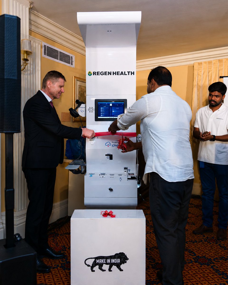 regenesys_ai's tweet photo. RegenHealth was a highlight at the AI for Viksit Bharat CXO Summit 2026, Bengaluru. Our Make in India AI health kiosk showcased smart, self-service health screening in action.

#RegenHealth #RegenesysAI #AIForViksitBharat https://t.co/SlK2bD1pta