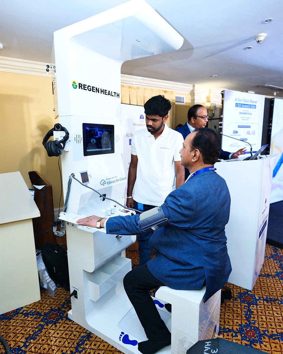 regenesys_ai's tweet photo. RegenHealth was a highlight at the AI for Viksit Bharat CXO Summit 2026, Bengaluru. Our Make in India AI health kiosk showcased smart, self-service health screening in action.

#RegenHealth #RegenesysAI #AIForViksitBharat https://t.co/SlK2bD1pta