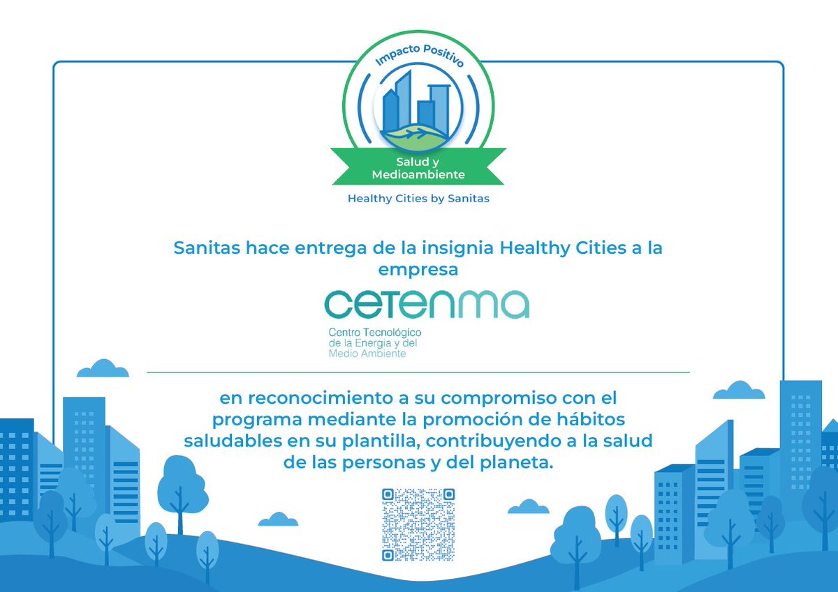 CETENMA's tweet photo. 🌞 ¡Nos vamos de vacaciones!
 
Antes de desconectar y disfrutar de un merecido descanso, queremos compartir un reconocimiento que refleja el compromiso de nuestro equipo con la salud, la sostenibilidad y el cuidado del entorno: la Insignia #HealthyCities2026 de @sanitas https://t.co/Yet7K8m9Ik