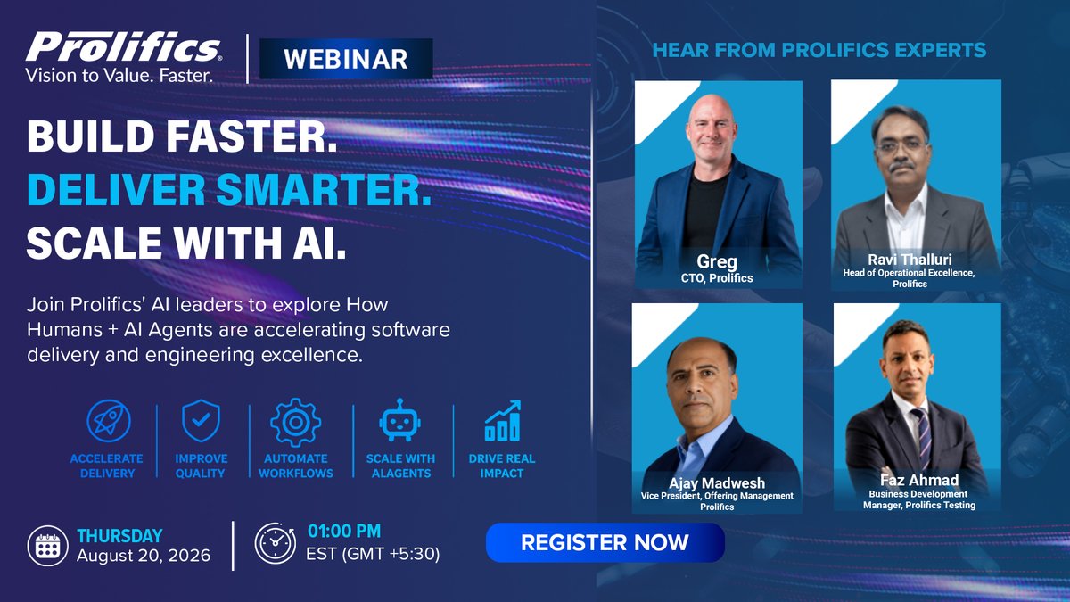 Prolifics's tweet photo. Join Prolifics for an exclusive webinar on how AI-powered software teams can bring together human expertise, agentic automation, and SDLC-specific workflows to accelerate delivery without compromising quality, governance, or business alignment.

https://t.co/CuDIpHdnqe https://t.co/oMTTSWhJqI