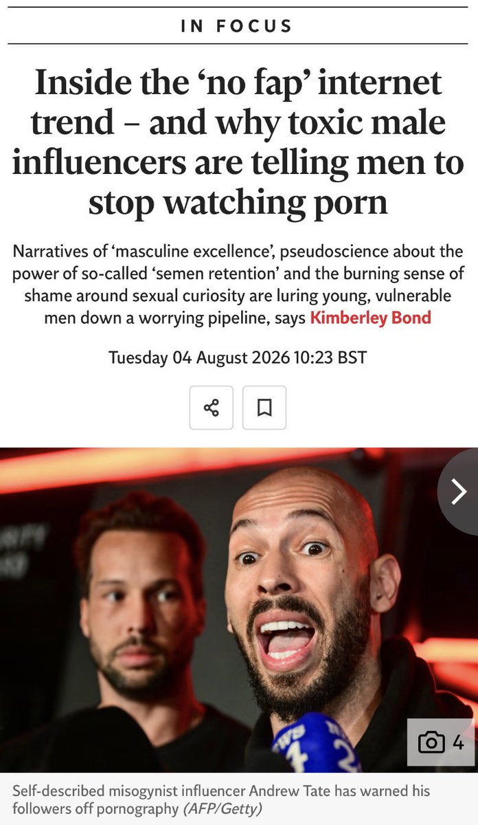 Neo__Hq's tweet photo. 🚨⚠️ CONCERNING: Mainstream media is actively using Andrew Tate to push its degenerate agenda.

In a new article published by The Independent in the UK, they attempt to discredit Andrew Tate’s advice encouraging young men to stay away from p*rnography.

“Luring young, vulnerable men down a worrying pipeline.”

Absolutely disgusting 🤬