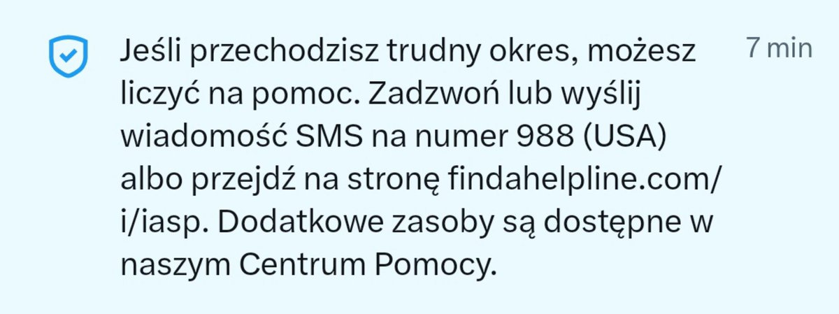 nickplx's tweet photo. Oho, Twitter się o mnie martwi. 

Spokojnie, nie mam depresji na szczęście, ale w sumie miło, że taką wiadomość można dostać. Myślę, że mogła komuś pomóc https://t.co/q2nRS9z33i