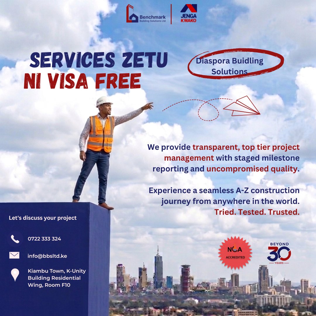 bbsltdofficial's tweet photo. Distance should never stop you from building your dream home. Whether you're in the UK, US, Canada, Australia, or anywhere else, we handle every step on your behalf. 
✅ Transparent project management
 ✅ Staged milestone reporting
 ✅ Uncompromised quality
📞 : 0722 333 324 https://t.co/clVl22hulO