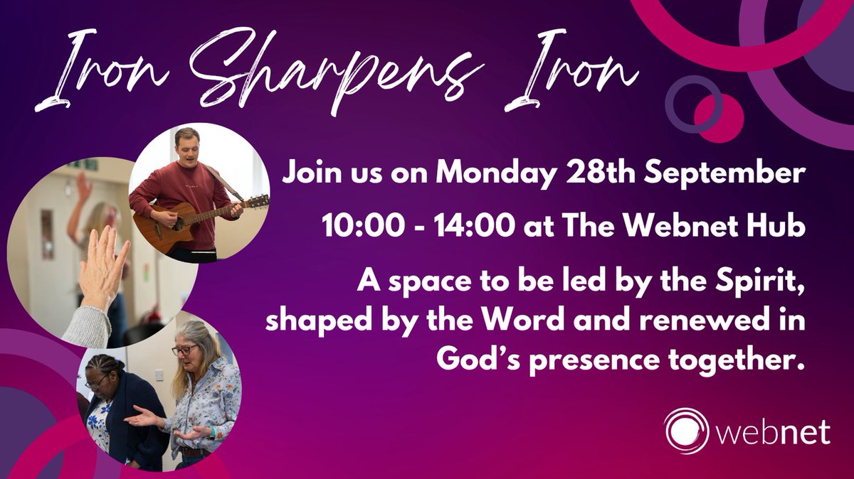 webnetcomms's tweet photo. Our next Iron Sharpens Iron event is on Monday 28th September at the Hub

A time for anyone in church leadership in our region to come and be in God's presence

Connect and share with one another

Sign up here: https://t.co/IR4OMBkviA

#webnet #ironsharpensiron #webnetevent https://t.co/LyQh2njx0Q
