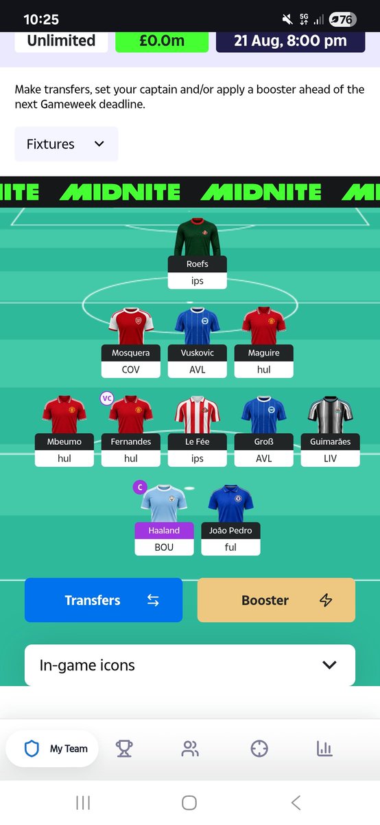 DanDave1989's tweet photo. Early @dreamteamfc draft. Had an awful season last year so a little unconfident going into this one. Quite like the mid options and then try and get a couple of cheap def picks early on (Sun/Bri/For/Utd/Lee defs). Do like that new Leeds CB and could move Bruno G up 🤔 #SDT https://t.co/fwqYceSgB9