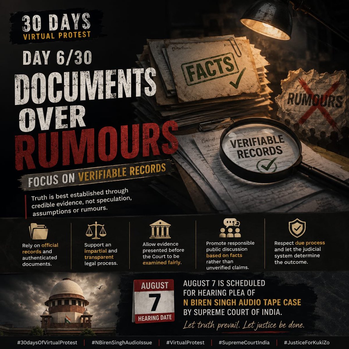 KipsKuki's tweet photo. @power_corridors Day 6/30 | Documents Over Rumours
Truth isn't determined by speculation but by evidence that can be verified. Let facts guide the conversation & let justice follow due process.
#30daysOfVirtualProtest
#NBirenSinghAudioIssue
#VirtualProtest
#SupremeCourtIndia
#JusticeForKukiZo https://t.co/RvdwDJ3VBg