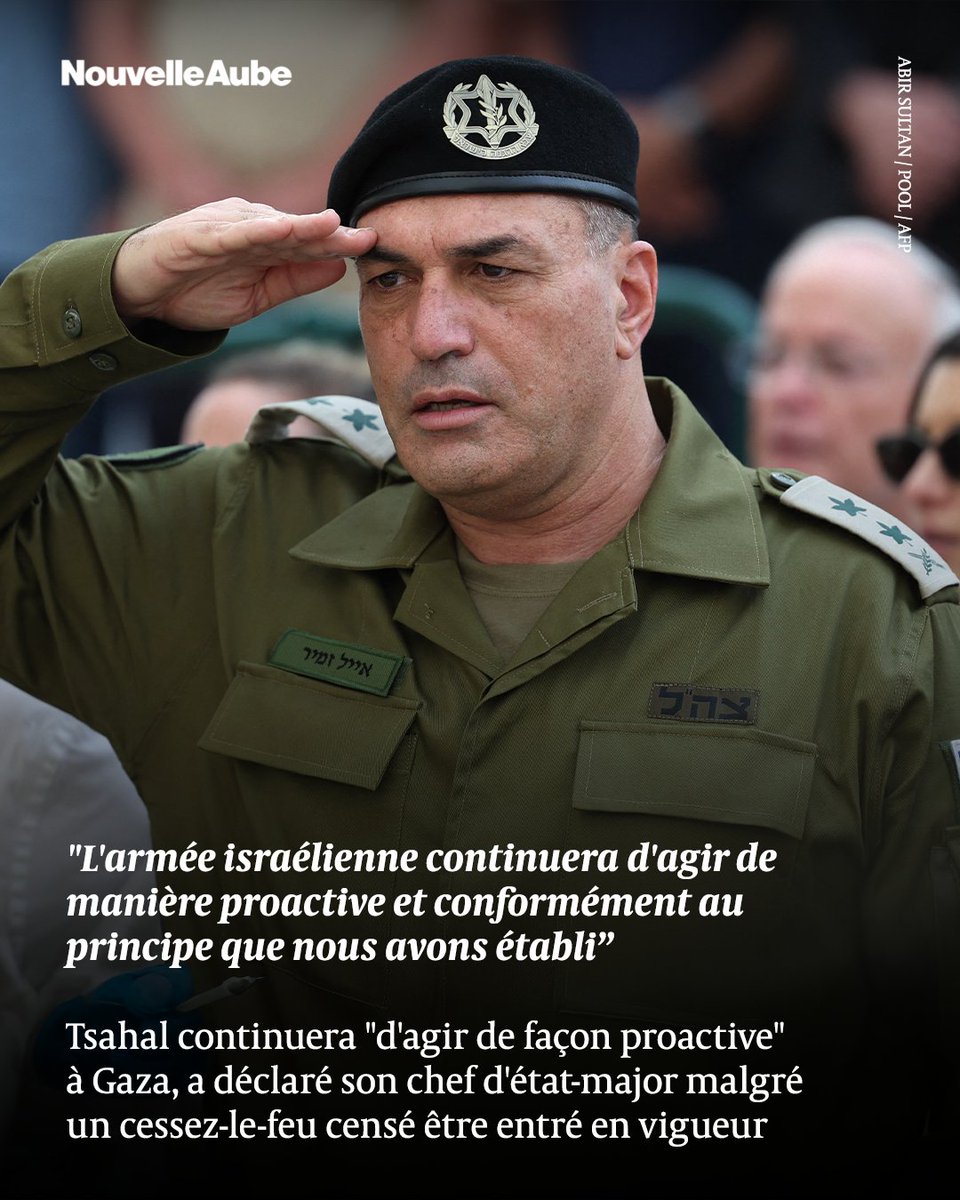 nouvelleaubefr's tweet photo. L'armée d’occupation israélienne continuera "d'agir de façon proactive" à #Gaza, a affirmé son chef d'état-major, le lieutenant-général Eyal #Zamir, prétextant la poursuite de “ceux qui sont responsables" de l'attaque du 7 octobre. https://t.co/lGgJi5z1Wb