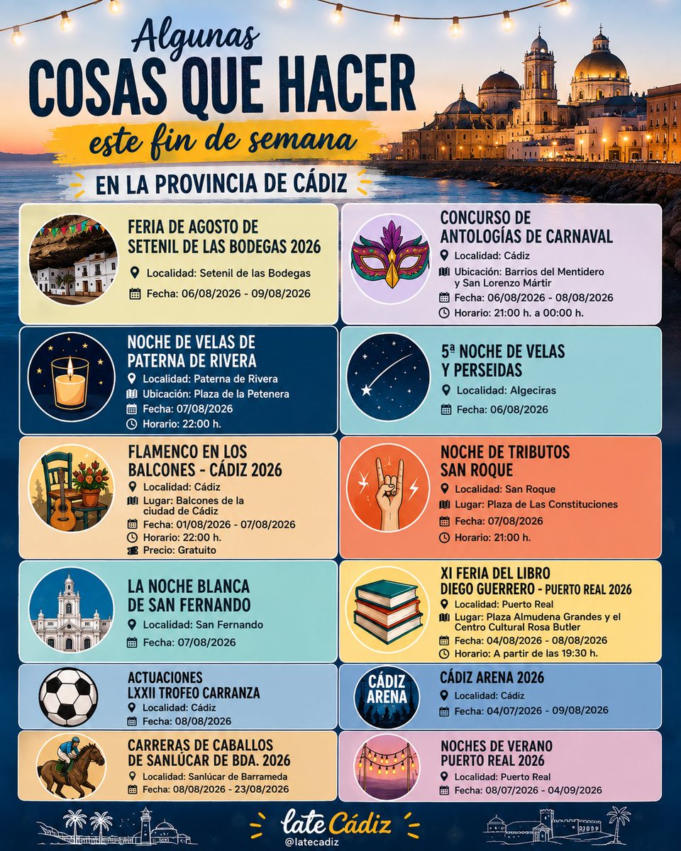 LateCadiz's tweet photo. ¿Cosas gratis que puedes hacer en la provincia de Cádiz del 6 al 9 de agosto?

Cádiz siempre tiene plan, pero este finde viene cargado de opciones para todos los gustos 👇
 
#cadiz #quehacer #andalucia #planes #paraiso https://t.co/W4ePfYJFqJ