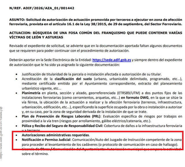 ARMH_Memoria's tweet photo. Nos pide @Adif_es un permiso judicial inexistente para buscar a desaparecidos asesinados por pistoleros falangistas. Ni se han leído la ley. Ojalá las exhumaciones fueran judiciales.

A ver si @oscar_puente_ , que dice combatirlos, nos evita este retraso. Por favor RT 
@prostoll https://t.co/yoDGBZhwKy