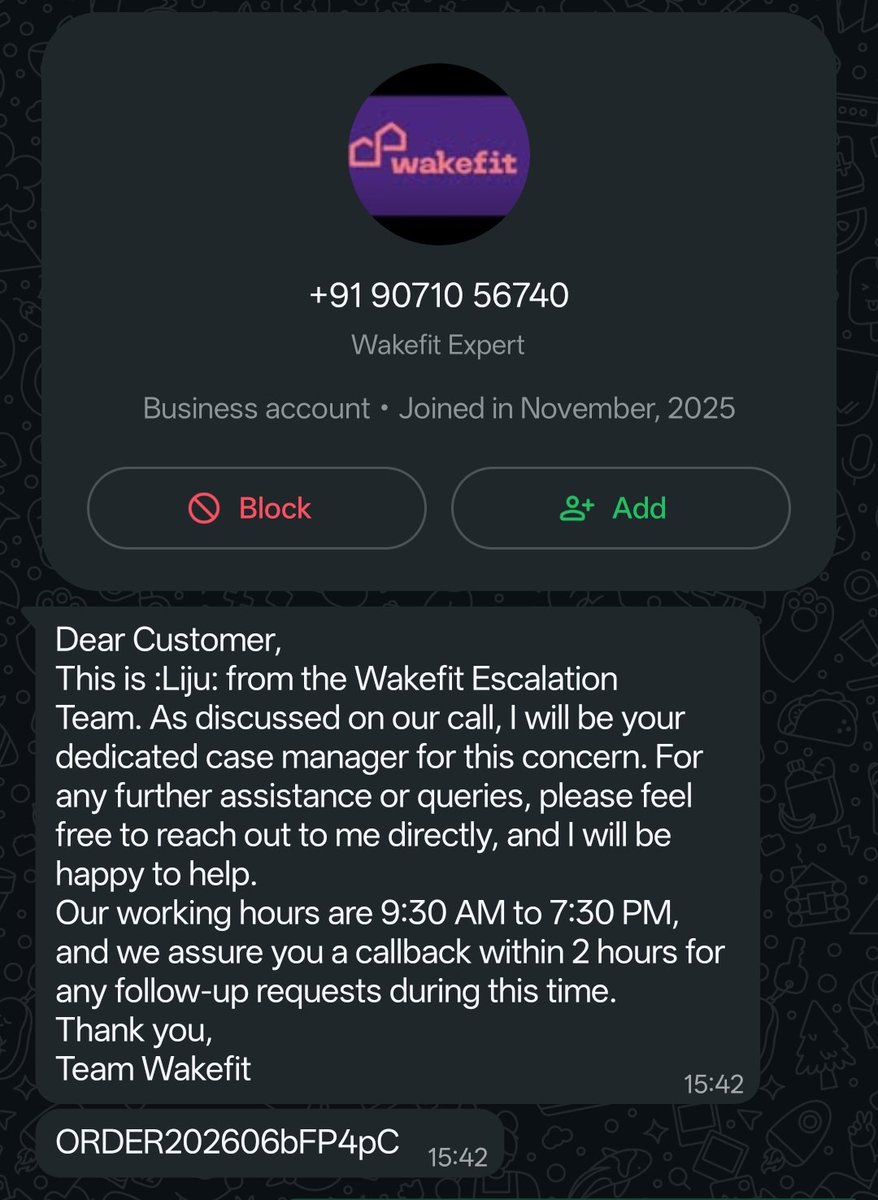 IndraNil013's tweet photo. @SupportWakefit @SupportWakefit  you dedicated manager told he is going to respond in 2hrs and that was yesterday.  I don't know which timezone he is following. https://t.co/Nq6qATbJMD