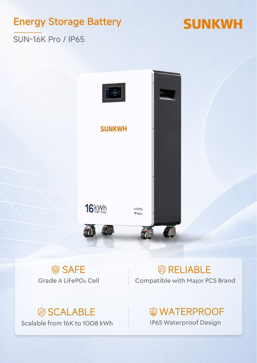 Soleilsunkwh's tweet photo. 16kWh IP65
Cycle life: 8000 cycles
Maximum depth of discharge: 90%
Large stock available, immediate delivery upon order! https://t.co/4A1Mq9f80I