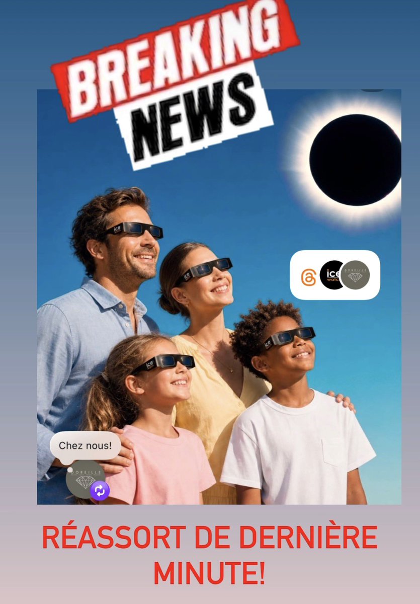 DOREILLE's tweet photo. Réassort de dernière minute à l’instant!!!
🎉
Faites viiiiiite 😎
Tous ceux qui sont passés nous demander s’il nous en restait…… revenez!!!! lol
🌖🌒🌝
#eclipse #eclipsesolaire #bijouteriedoreille #icewatch #lunettesolaire
Ice-Watch Bijouterie Doreille https://t.co/LMwN0nMTkN