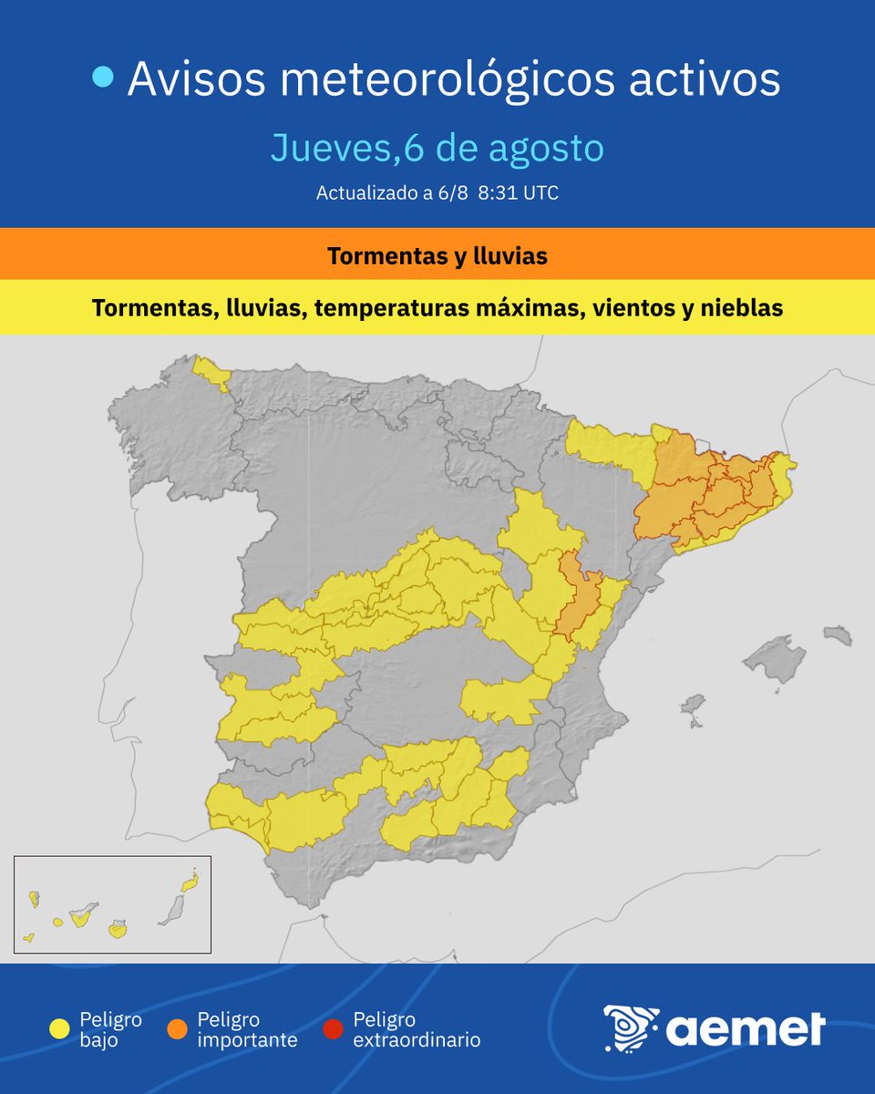 AEMET_Esp's tweet photo. ⛈️ Atención a las tormentas que este jueves se van a formar en el este peninsular, localmente fuertes. 

➡️ En Cataluña y entorno del sistema Ibérico serán muy fuertes: chubascos intensos, posible granizo y rachas muy fuertes de viento.

🟠 Peligro importante. ¡Precaución! https://t.co/MrEelUKlaS