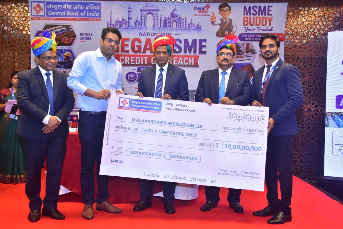 centralbank_in's tweet photo. #AMegaMSMEOutreachProgramme was held in Jaipur, with Shri Mahendra Dohare, Executive Director, leading the Campaign with Shri Anil Kumar, Zonal Head, Jaipur Zonal Office and Shri Rajesh Kumar Singh, Regional Head, Jaipur Regional Office.

The event highlighted key schemes for Start-Ups, Small Scale Businesses, and extending credit support to the Entrepreneurs.

#CentralBankOfIndia #MSMEBuddy #MSME #CentralToYouSince1911