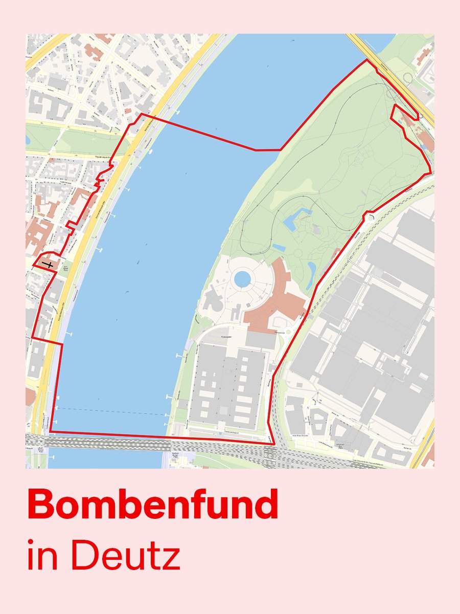 Koeln's tweet photo. Weltkriegsbombe im Rhein bei Köln-Deutz gefunden

Im Rhein auf Höhe des Rheinparks wurde am Mittwochabend eine amerikanische Fünf-Zentner-Bombe aus dem Zweiten Weltkrieg entdeckt. Der Blindgänger mit Heckaufschlagzünder soll noch heute entschärft werden. https://t.co/E4XeaJ0QNd