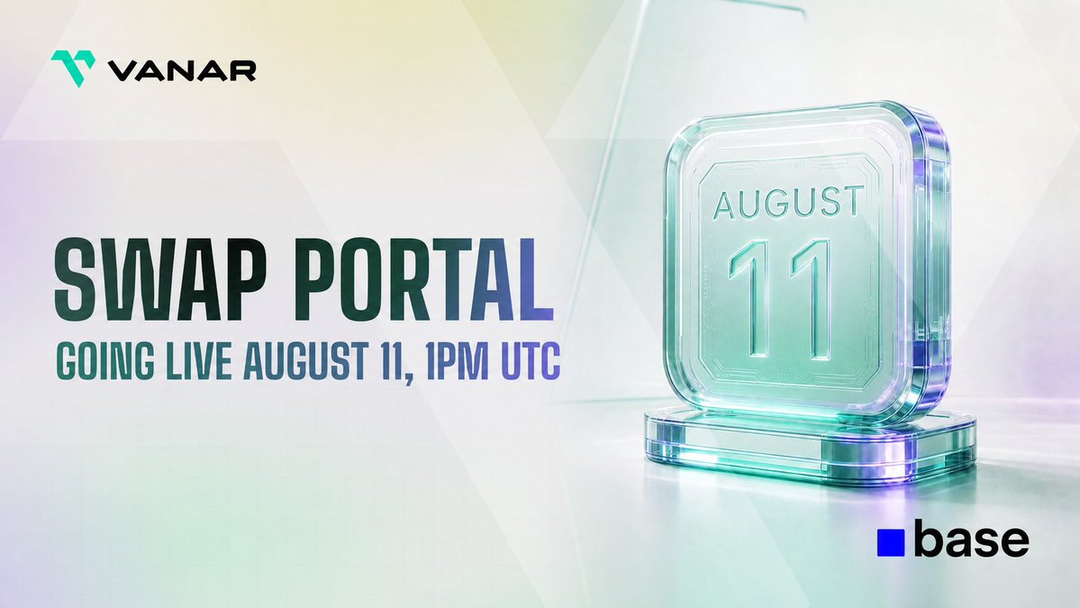 Vanarchain's tweet photo. The $VANRY migration portal opens Tuesday, August 11 at 1 PM UTC.

Self-custody holders will be able to migrate $VANRY to Base through the official Vanar swap portal:

https://t.co/gSDfh1kL5i

The migration is 1:1, and the swap window will remain open for 30 days. https://t.co/pCEkNixPE7