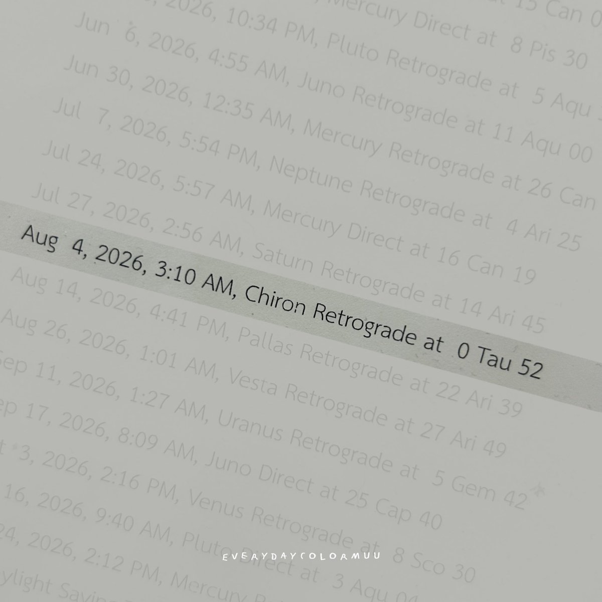 everydaycolormu's tweet photo. 📨 เมื่อวันที่ 04/08 เวลา 3:10 น. ตามเวลาไทย
🩹 Chiron Retrograde in Taurus 🐂
ดาวแห่งบาดแผลและการเยียวยาเริ่มเดินถอยหลังในราศีพฤษภ ซึ่งเป็นราศีของคุณค่า ความมั่นคง ความอุดมสมบูรณ์ ทรัพยากรในชีวิต

💉อิทธิพลต่อภาพรวมของพลังงานช่วงนี้
✶ ความรู้สึกไม่มั่นคงเรื่องคุณค่าในตัวเองอาจโดดเด่นขึ้นมา โดยเฉพาะที่เกี่ยวกับเงิน ทรัพย์ส��น หรือสิ่งที่จับต้องได้ที่เคยใช้วัดคุณค่าตัวเอง
✶ ในกรอบโหราศาสตร์สมัยใหม่ ช่วงดาวถอยหลังมักตีความว่าเป็นช่วงที่พลังงานเบนโฟกัสเข้าสู่ภายในจิตใจ/ความคิดมากกว่าแสดงออก วิธีกลบเกลื่อนความไม่มั่นคงที่เคยได้ผล เช่น ทำงานหนักจนไม่มีเวลาคิด หรือช้อปปิ้งเพื่อให้รู้สึกดีชั่วคราว อาจเริ่มไม่ได้ผลเหมือนเดิม
✶ อาจมีจังหวะที่ต้องทบทวนความสัมพันธ์กับทรัพย์สิน���รือรายได้ที่เป็นของตัวเองล้วนๆ เช่น การใช้จ่าย การเก็บออม หรือของที่ยึดถือไว้เป็นเครื่องพิสูจน์คุณค่า
✶ อาจมีจังหวะที่ต้องเผชิญหน้ากับความรู้สึกเปรียบเทียบตัวเองกับคนอื่น เรื่องบ้าน รถ หรือความมั่นคงในชีวิต
✶ ตามหลัก medical astrology พฤษภเกี่ยวข้องกับส่วนคอ บ่า ไหล่และต่อมไทรอยด์ ช่วงนี้อาจมีสัญญาณเล็กๆ จากส่วนนี้ของร่างกายที่ควรใส่ใจมากขึ้นด้วย
✶ คนที่รู้สึกถึงผลกระทบชัดที่สุดคือผู้ที่มีดาวเคราะห์หรือจุดสำคัญ (Sun, Moon, Ascendant) อยู่ในช่วง 0-5° ของราศี fixed sign (พฤษภ สิงห์ พิจิก กุมภ์) 

🫶🏻 ควรทำอะไรดีช่วงนี้
• ลองถามตัวเองว่า ถ้ามีเงินเพียงพอในบัญชีตอนนี้ ความกังวลที่รู้สึกอยู่จะหายไปไหม ถ้าคำตอบคือไม่หาย นั่นแปลว่าเรื่องที่กวนใจอยู่จริง�� อาจมากกว่าเรื่องเงินล้วนๆ
• สังเกตแพทเทิร์นตัวเอง เช่น รู้สึกผิดเวลาใช้เงินกับตัวเอง หรือเปรียบเทียบความมั่นคงกับคนอื่น โดยไม่ต้องตัดสินว่าตัวเองแย่ แต่ลองทำความเข้าใจตัวเองแทน
• ฝึกรับความช่วยเหลือจากคนรอบข้างบ้าง แทนที่จะพยายามยืนด้วยตัวเองทุกเรื่อง
• ใส่ใจคอและลำคอมากขึ้น เช่น ระวังการใช้เสียงหนักเกินไป หรือเช็คสุขภาพต่อมไทรอยด์ ทอมซิลที่เคยผัดวันประกันพรุ่งไว้
• ไม่ต้องรีบหาคำตอบให้จบในทีเดียว ดาวถอยรอบนี้ยาวไปถึงปีหน้า เป็นการค่อยๆ ทำความเข้าใจคุณค่าของตัวเอง ไม่ใช่การเร่งหาวิธีแก้ปัญหาแบบทันที