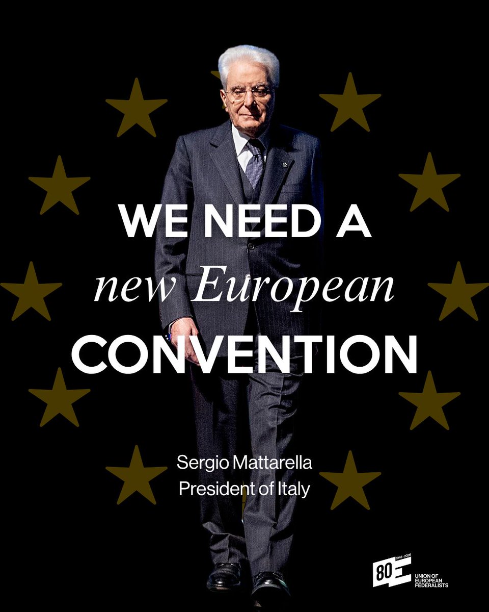 federalists's tweet photo. The President called the decision not to follow it with a new European Convention for Treaty reform “a grave mistake” and urged Europe to resume a serious and courageous reflection. 
Read here the full speech https://t.co/jbzlX4k9qL https://t.co/rcdm7hVf7U