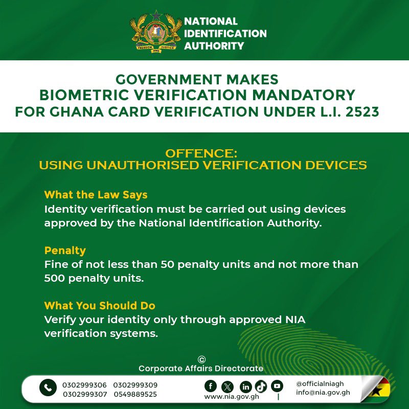 officialNIAGH's tweet photo. USING UNAUTHORISED VERIFICATION DEVICES
#IdentityManagement #ghanacard #nationalidentificationauthority #nia #onenationoneghanacard https://t.co/UDHd0BZaJs