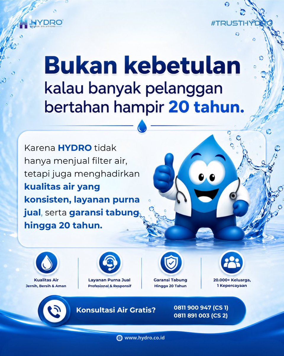 DokterAir's tweet photo. Ingin merasakan kualitas air yang lebih baik di rumah Anda?
📩 Konsultasikan kebutuhan air Anda bersama tim HYDRO.
#TRUSTHYDRO #FilterAirHYDRO #AirBersih #FilterAir #WaterSolution #RumahSehat #KualitasAir #HYDROFilterAir https://t.co/sw4gHKUfyw