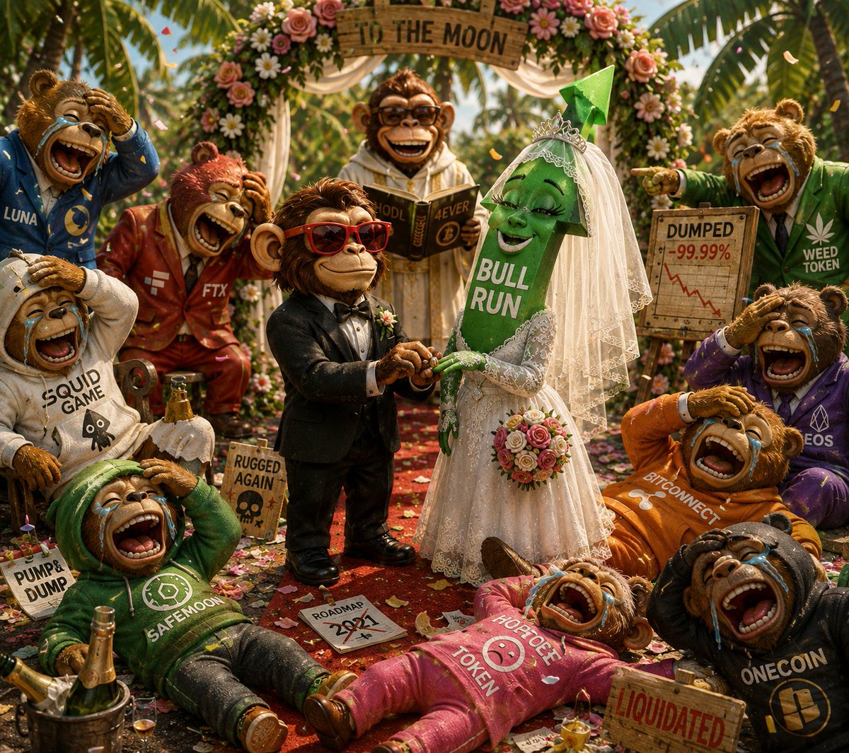 DheTech_man's tweet photo. CT 

What has been joined together...let no project put hands under 😂😅

When @ALAWMONKEY  decides to get married to the bullrun...they couldn't help it but laugh at the monkey moons 🚀🚀✅ https://t.co/wyXjoqsXX2
