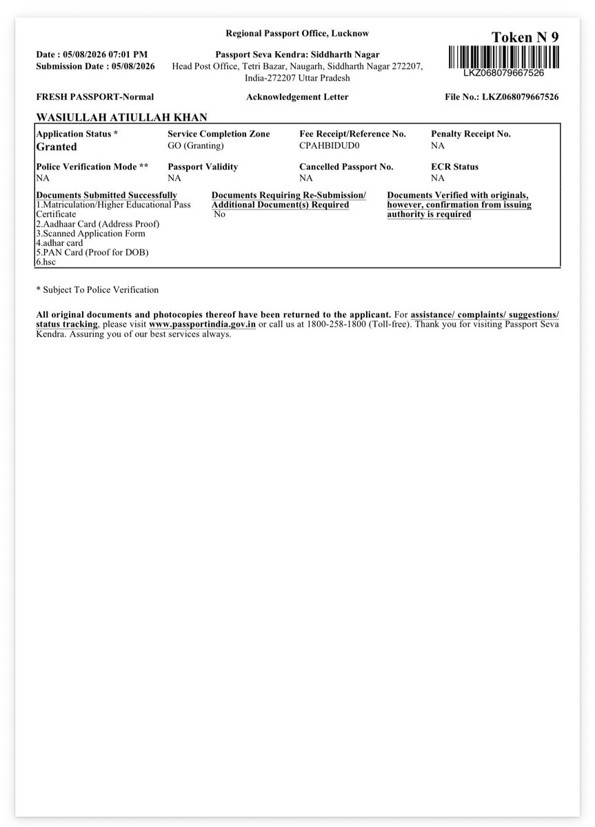 Bigindialegit's tweet photo. @passportsevamea @rpolucknow 
Why my acknowledgement letter is like this , showing police verification mode as NA and passport validity too ? Help me
File no :- LKZ068079667526 https://t.co/hJnCtgyAtu
