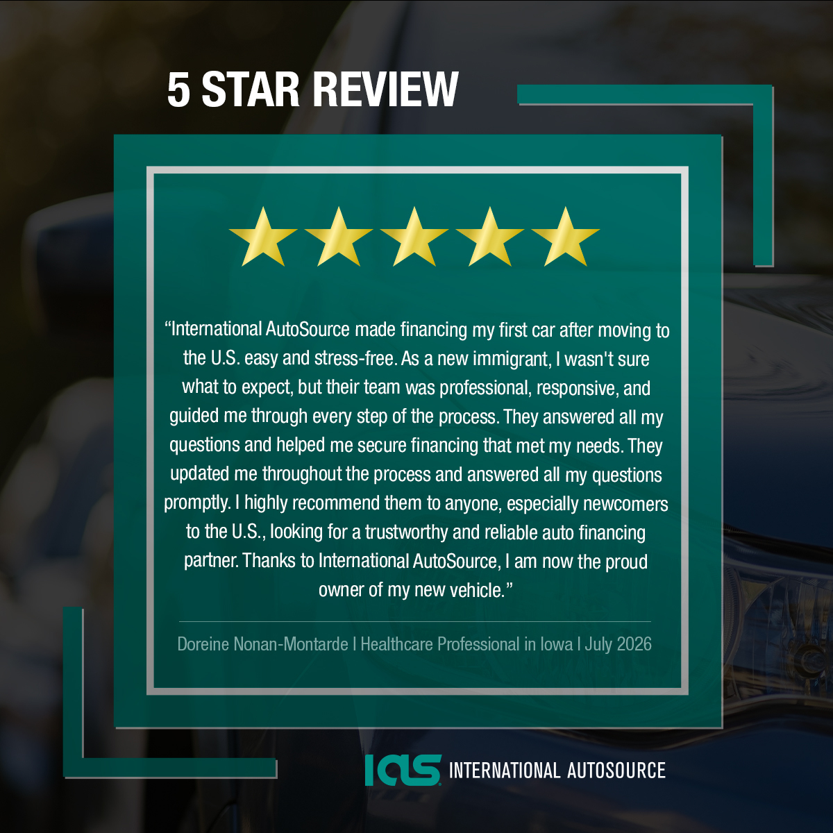 IntlAutoSource's tweet photo. We are so grateful for the five-star reviews we receive. This one, in particular made our day!

#customerjourney #IASreview #fivestarreview #expatcars #expats https://t.co/32EzgF2O0F