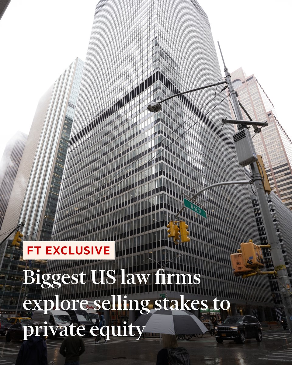 FT's tweet photo. FT Exclusive: Paul Weiss, Quinn Emanuel and Proskauer have had conversations about taking outside capital without triggering rules that bar ownership by non-lawyers. How could this reshape their industry? https://t.co/nsqinpOvBB https://t.co/LnrDgfjHHg