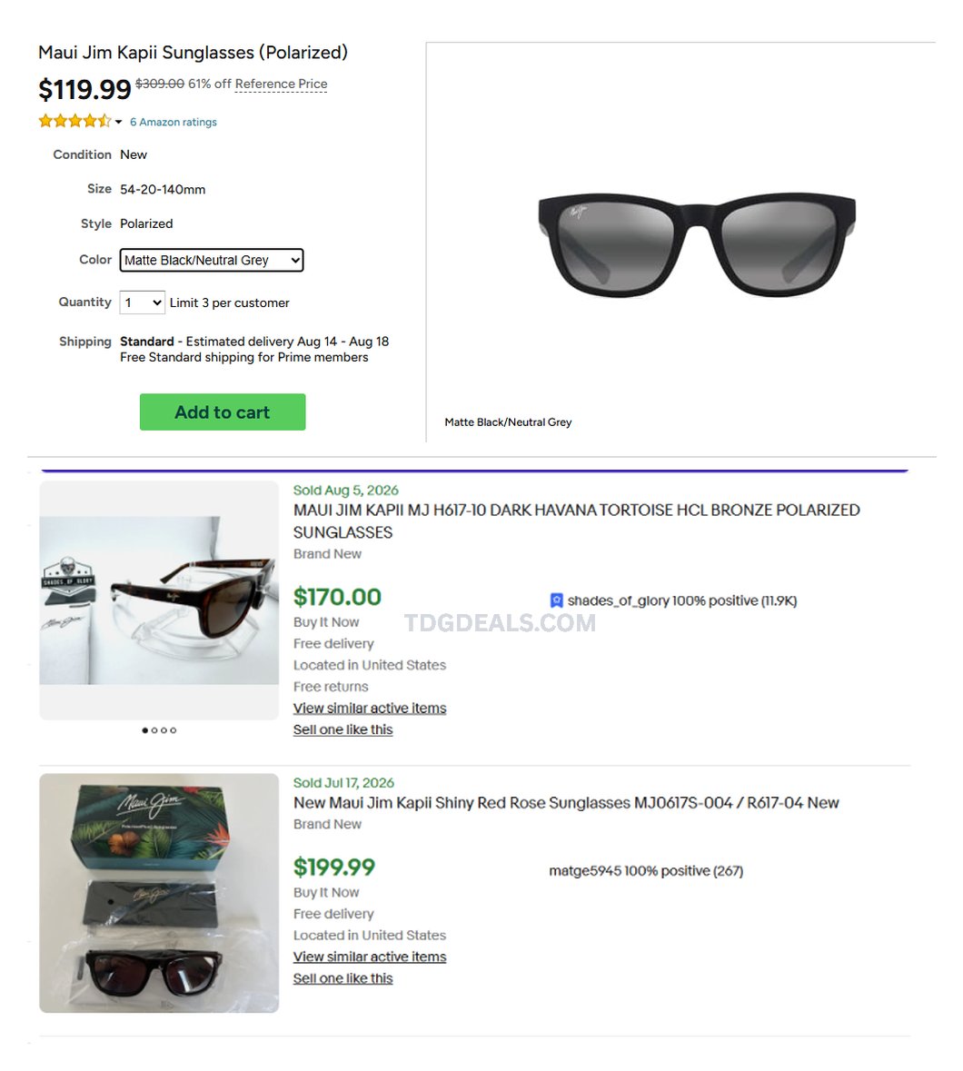 thedealsguy_'s tweet photo. MAUI JIM POLARIZED DEAL 😎

Maui Jim Kāpiʻi Polarized Sunglasses are down to $119.99 at Woot.

Regularly $309, saving 61%. Comparable pairs are often selling around $170+ elsewhere.

https://t.co/hHf2YXkQsY

#ad https://t.co/lOSCVaEiqd