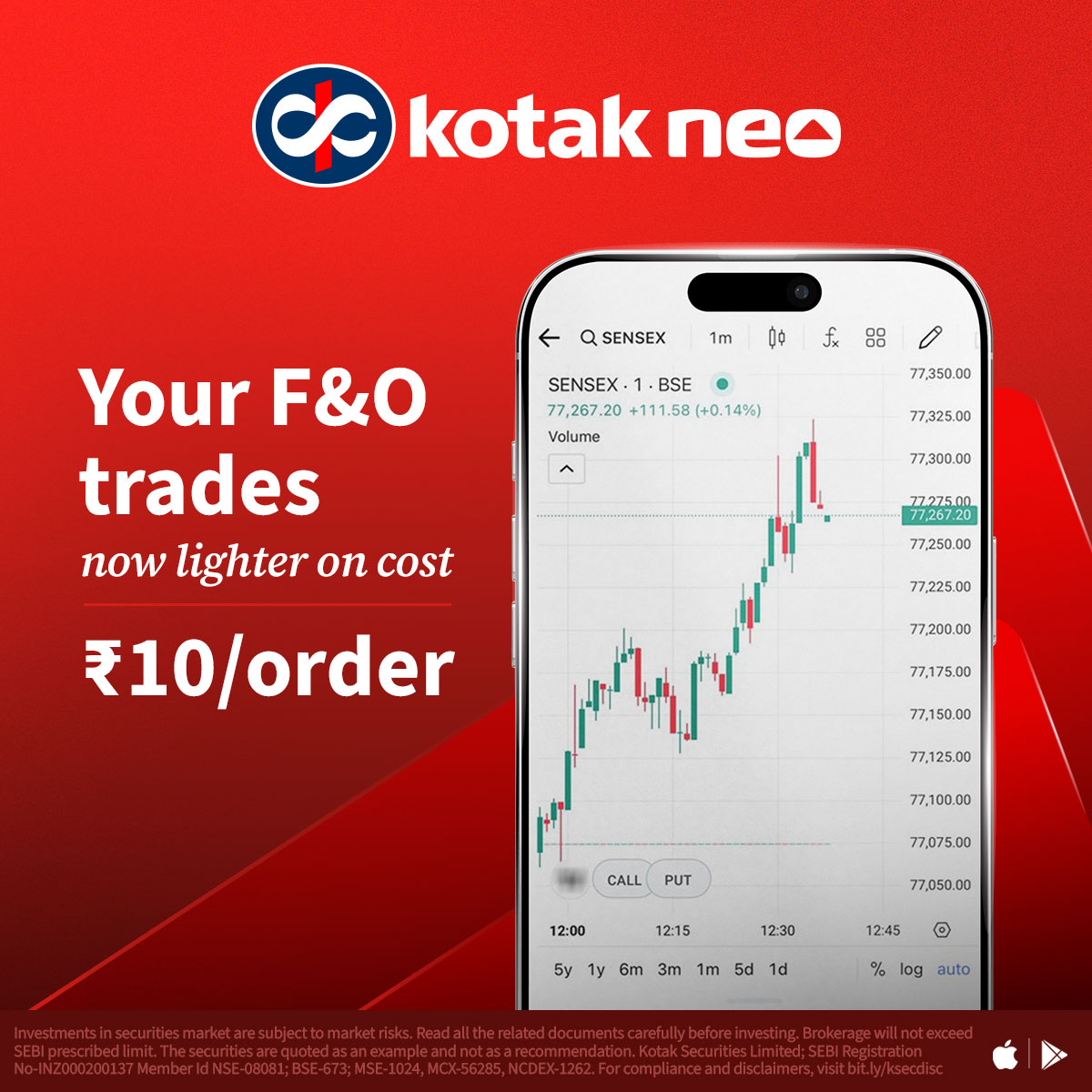 kotakneo's tweet photo. Futures &amp; Options brokerage now at flat ₹10/order on Kotak Neo