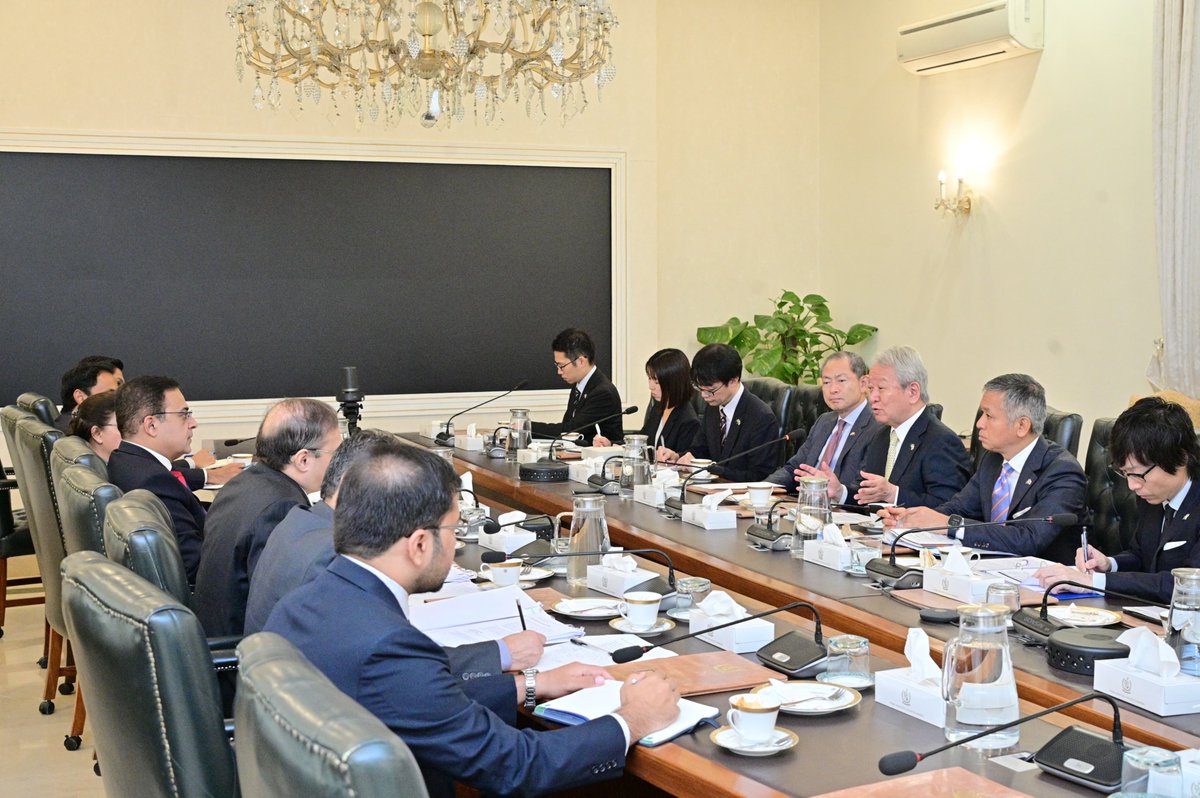 JapaninPak's tweet photo. Amb Akamatsu, together with, JICA President Tanaka met with Federal Minister Ahad Khan Cheema. They praised the contribution of Japan’s ODA—since its start in 1954—to Pakistan’s nation-building and resilience, and shared the view to further strengthen Japan-Pakistan cooperation. https://t.co/FauQdf6puL