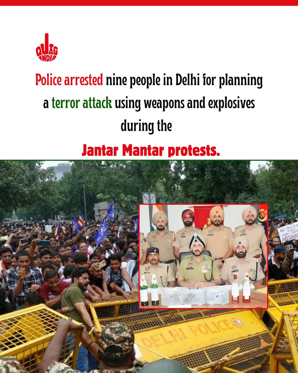 TTB_In's tweet photo. 😱#JantarMantar #DelhiPolice #DelhiNews #BreakingNews #TerrorPlotFoiled #NationalSecurity  #IndiaNews #qtagindia
{Jantar Mantar terror plot foiled, Delhi Police terror module arrest, Jantar Mantar protest news, Pakistan linked terror module Delhi, Delhi security news today} https://t.co/x6dBHO1sGi