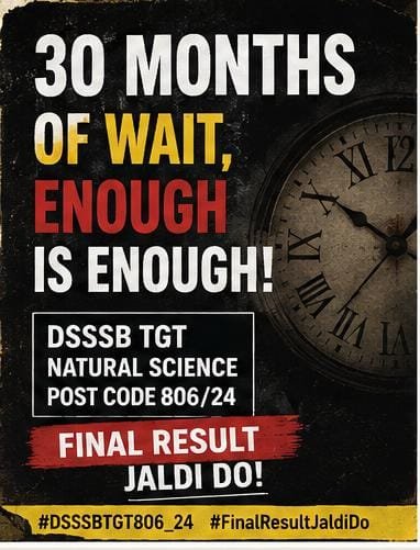 kumar_ram738211's tweet photo. 30 MONTHS &amp; STILL NO RESULT!** 🚨
Post Code **806/24** (TGT Natural Science) has been hanging for 2.5 yrs! We aren't just roll numbers—we're Delhi’s future teachers losing hope &amp; careers.
@dsssbofficial RELEASE THE RESULT NOW!
@LtGovDelhi @RekhaGupta_CM
#DSSSBTGT806_24 https://t.co/47GTJRdV5u