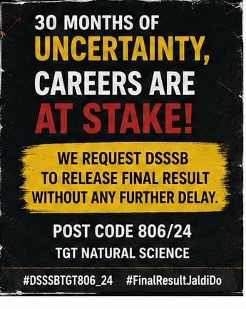 kumar_ram738211's tweet photo. 30 MONTHS &amp; STILL NO RESULT!** 🚨
Post Code **806/24** (TGT Natural Science) has been hanging for 2.5 yrs! We aren't just roll numbers—we're Delhi’s future teachers losing hope &amp; careers.
@dsssbofficial RELEASE THE RESULT NOW!
@LtGovDelhi @RekhaGupta_CM
#DSSSBTGT806_24 https://t.co/47GTJRdV5u