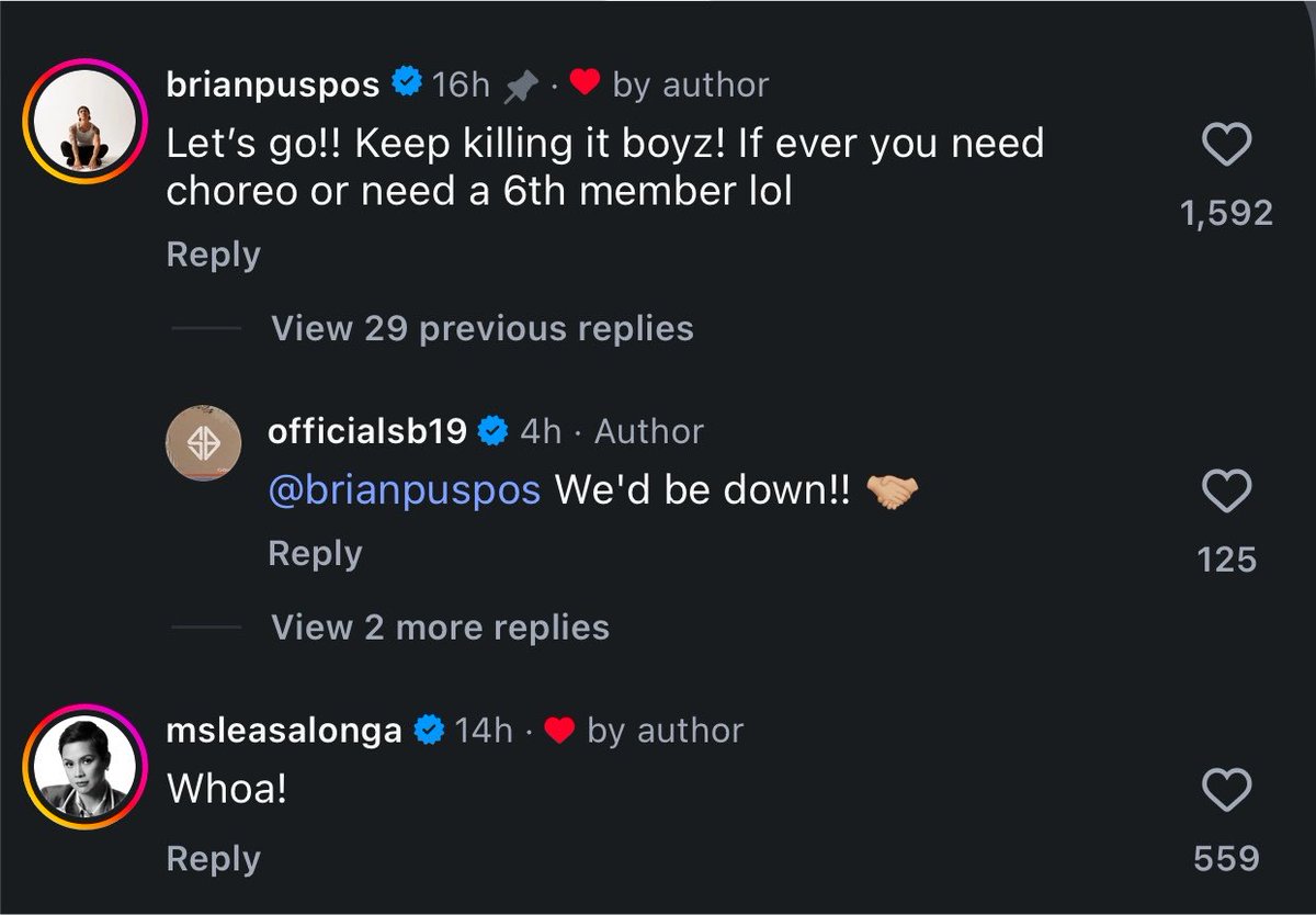 pablohawtogs's tweet photo. BRIAN PUSPOS POSTED ON HIS STORY. SB19 COMMENTED ON HIS MESSAGE TO CHOREOGRAPH FOR THEM.

CAN'T WAIT FOR THIS COLLAB. MAKE IT HAPPEN.

https://t.co/UcKNqcIpIY

#SB19 @SB19Official 
#Lawless #SB19LAWLESS https://t.co/QHSzjzdnj6