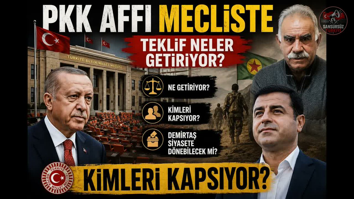 STR54GMbkd's tweet photo. TBMM'ye sunulan yeni çerçeve yasa; PKK kapsamı, fiilî af tartışması, MGK'ya bırakılan karar ve Selahattin Demirtaş'ın olası tahliyesiyle kritik belirsizlikler taşıyor.

Bu yayında teklifin hazırlanış usulü, görevli kişilere getirilen sorumsuzluk hükmü, barışın kurumsal güvenceleri ve mağdurların sürece katılması ana başlıkları oluşturuyor.

Tam yayın:
https://t.co/hsAAzNlgMk

🗣️ Adem Yavuz Arslan: @ademyarslan