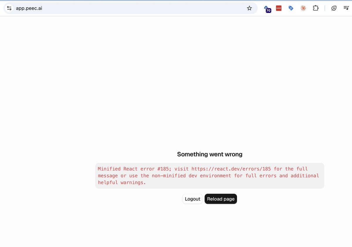 nutterbrand's tweet photo. @peec_ai I'm getting this error after signing up and entering my credit card info. https://t.co/eYuqY8BAWZ
